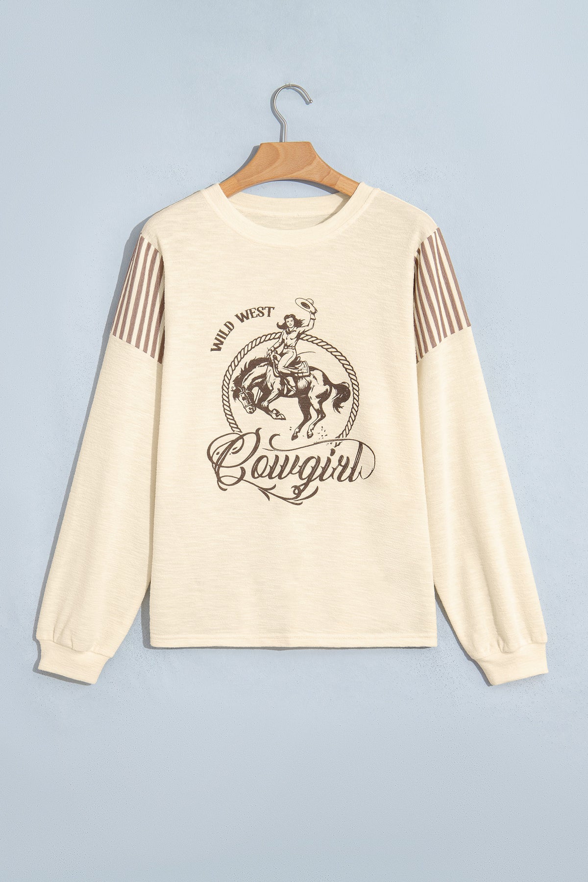 Women's Western Cowgirl Graphic Striped Sleeve Sweatshirt