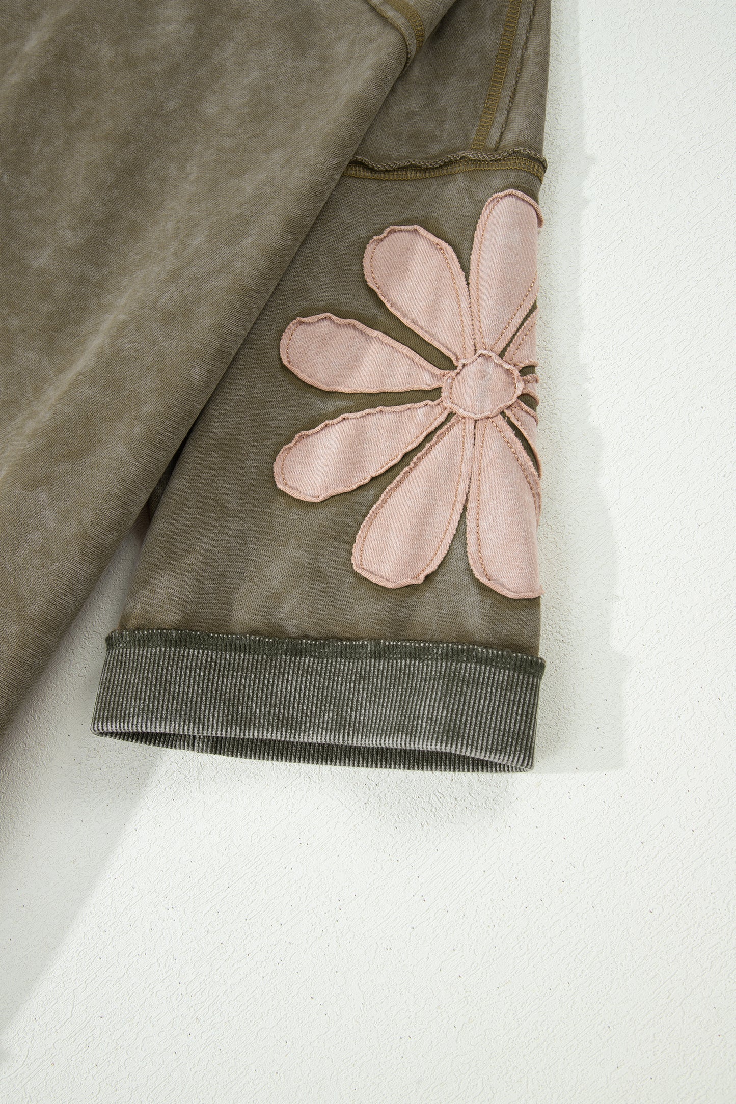 Mineral Wash Floral Patchwork Oversized Raw Seam Top