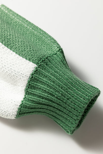 Checkered Polo Collar Loose Knit Sweater