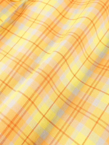 Girls Yellow Plaid Long Sleeve Loose Fit Shirt