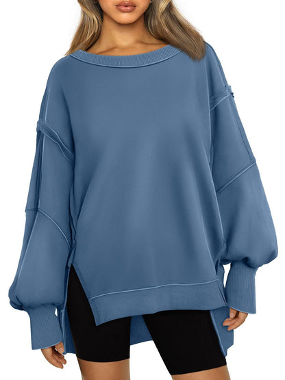 Oversized Drop Shoulder Sweatshirt - Pullover Top