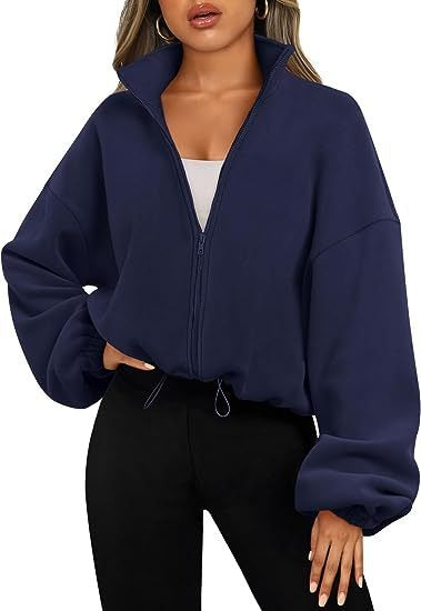 Fleece Zip Up Jacket - High Neck Oversized Pullover