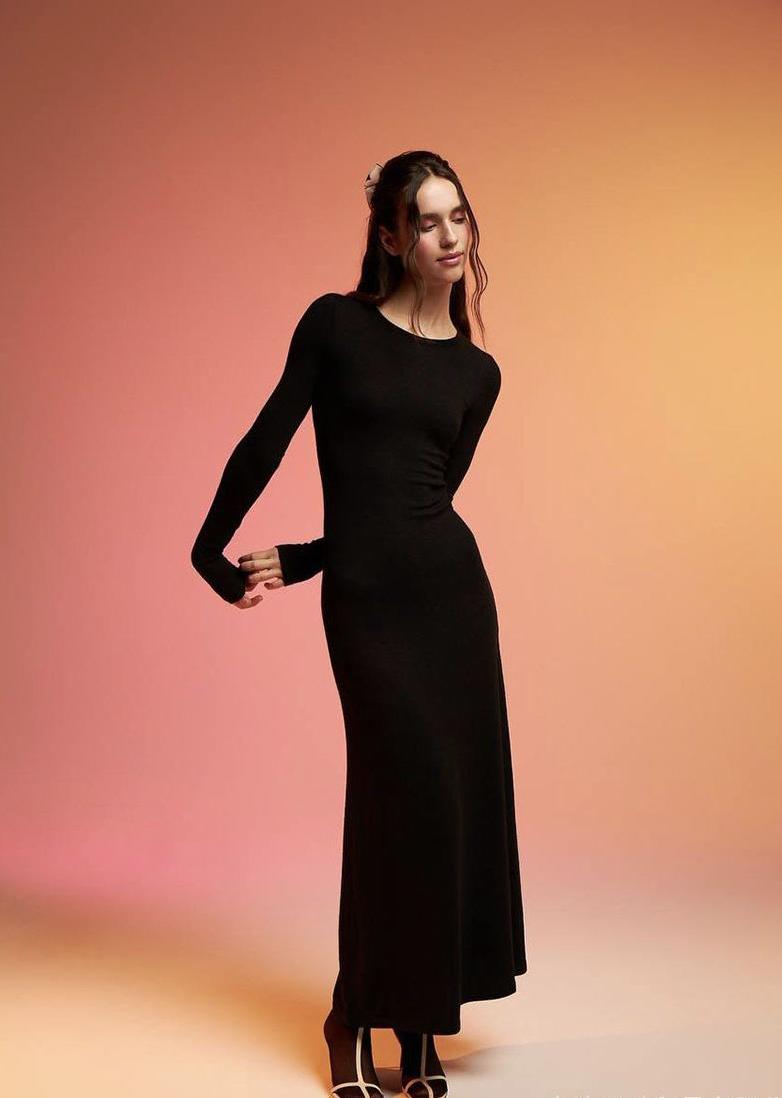 Sheer Knit Maxi Dress Set Long Sleeve Overlay with Slip