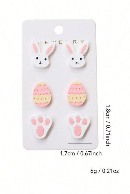 Easter Bunny Egg Paw Acrylic Stud Earrings Set