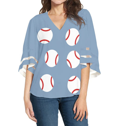 Baseball Lace Paneled Chiffon Women's Top