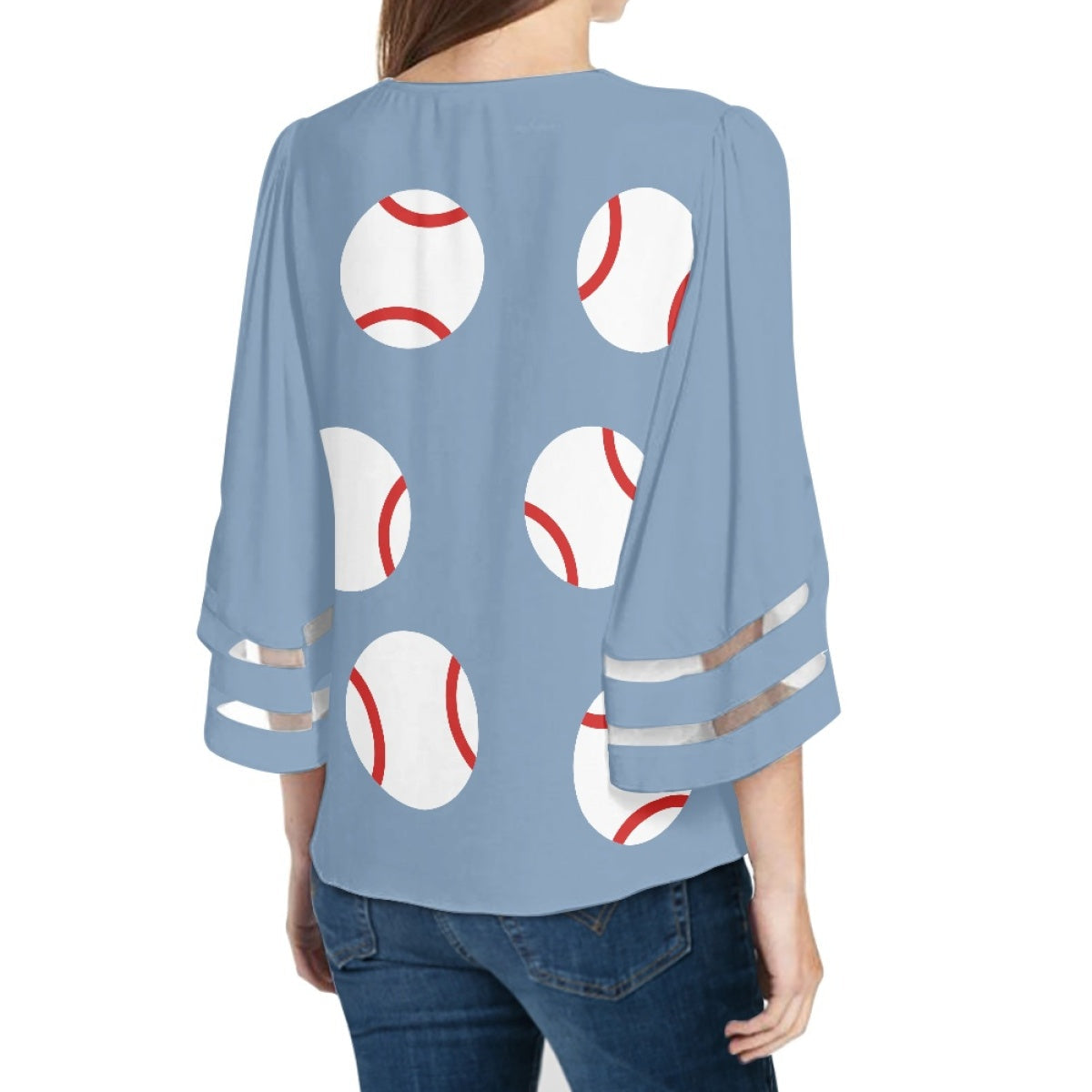 Baseball Lace Paneled Chiffon Women's Top