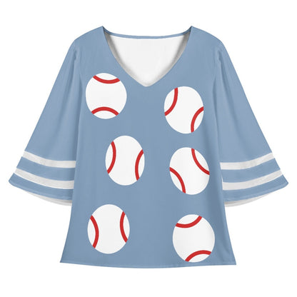 Baseball Lace Paneled Chiffon Women's Top