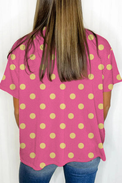 Polka Dot Oversized T Shirt Ribbed Casual Loose Top