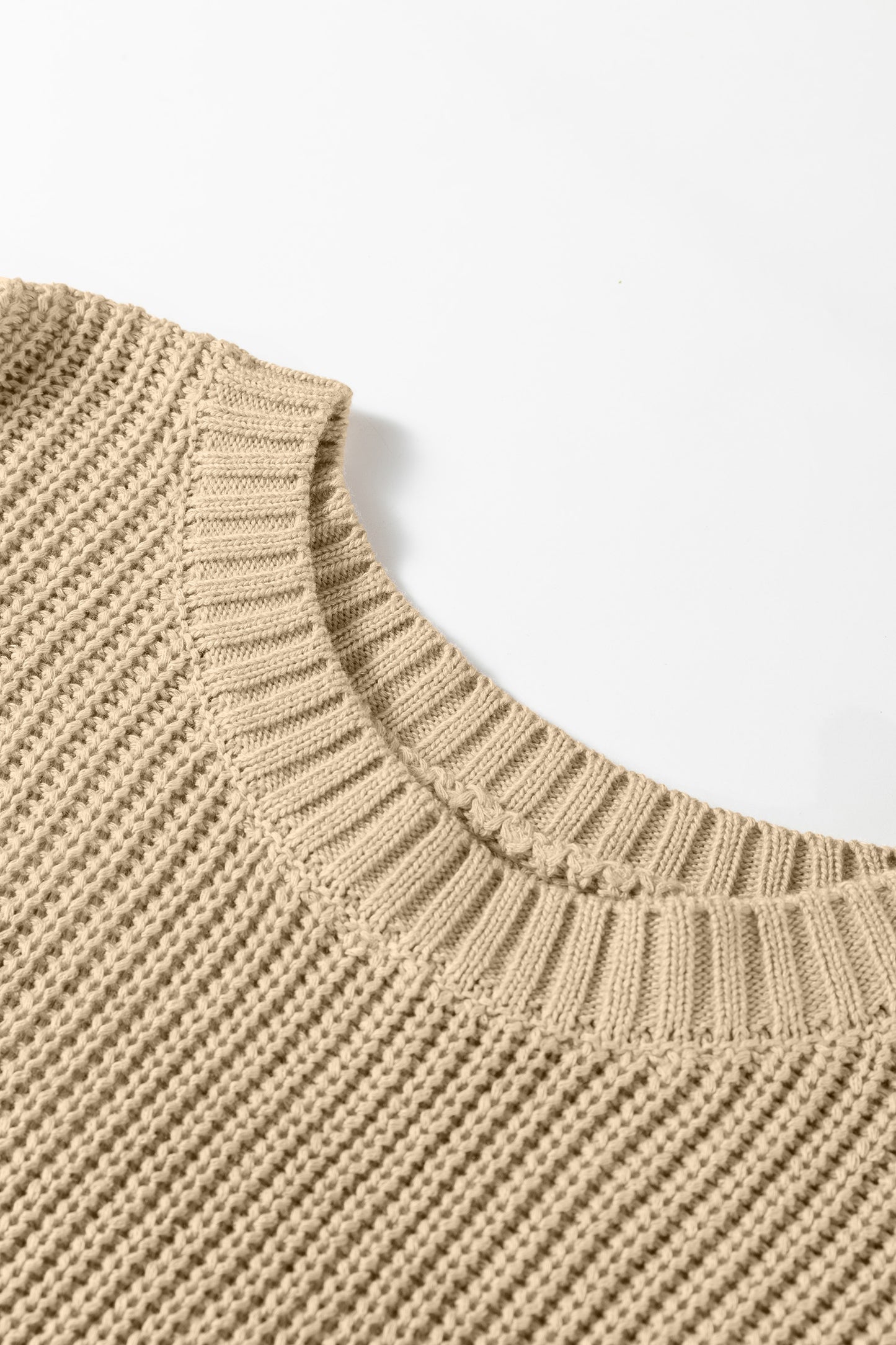 Light French Beige Contrast Short Sleeve Patchwork Sweater