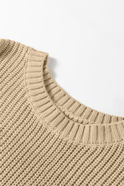 Light French Beige Contrast Short Sleeve Patchwork Sweater
