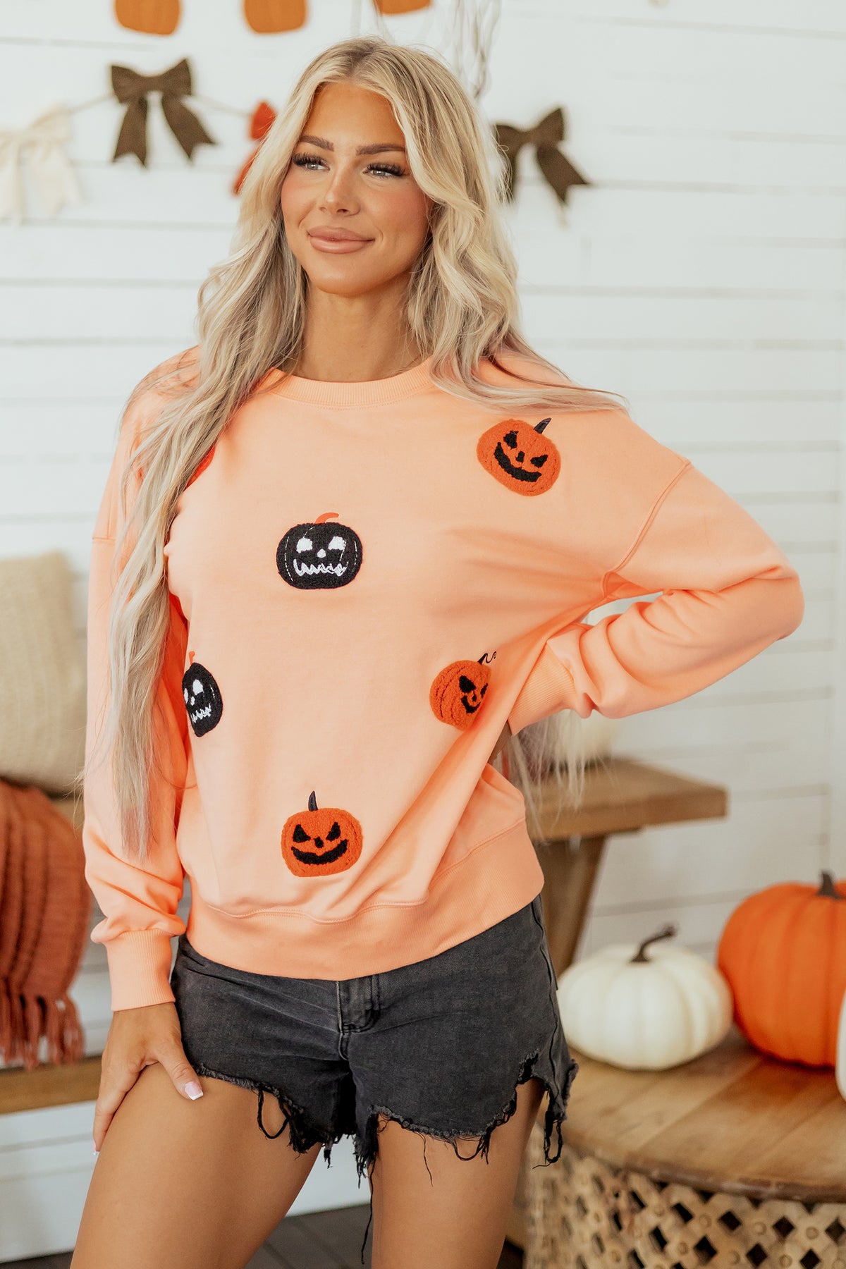 Pumpkin Sweatshirt Halloween Embroidered Oversized Fit