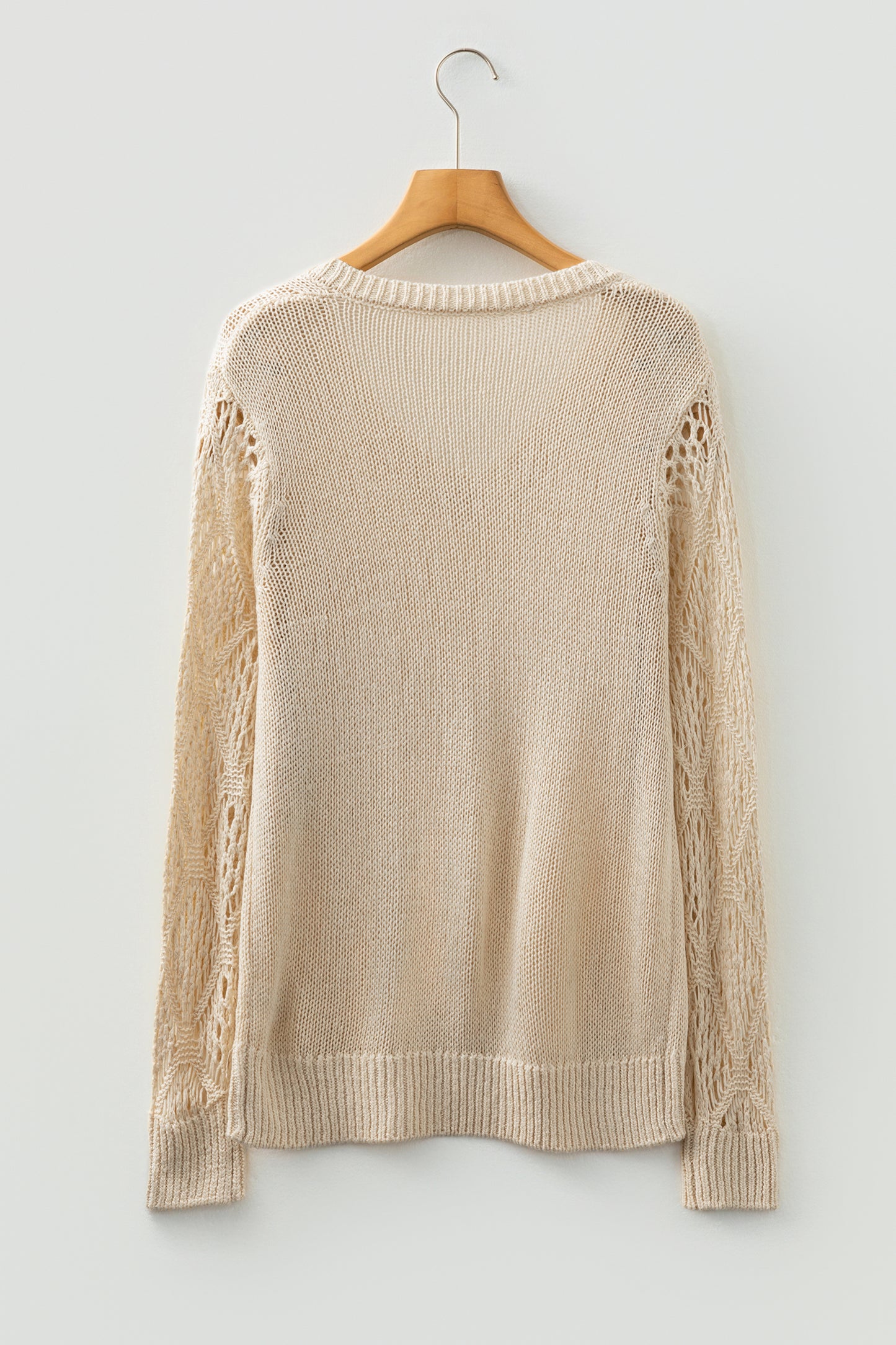 Beau Blue Solid V Neck Pointelle Knit Sleeve Patchwork Sweater