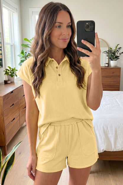 Polo Collar Lounge Set Loose Top and Shorts Outfit
