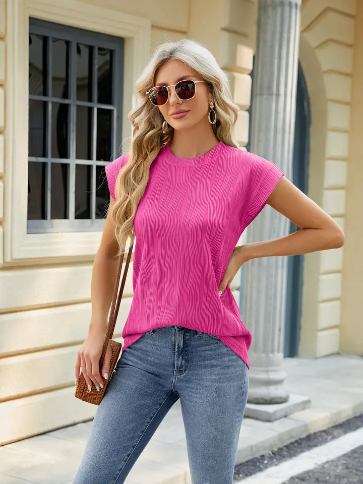 Loose Fit Round Collar Solid Color T-Shirt