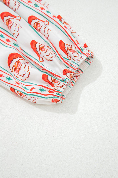 Santa Print Button Front Long Sleeve Christmas A Line Dress