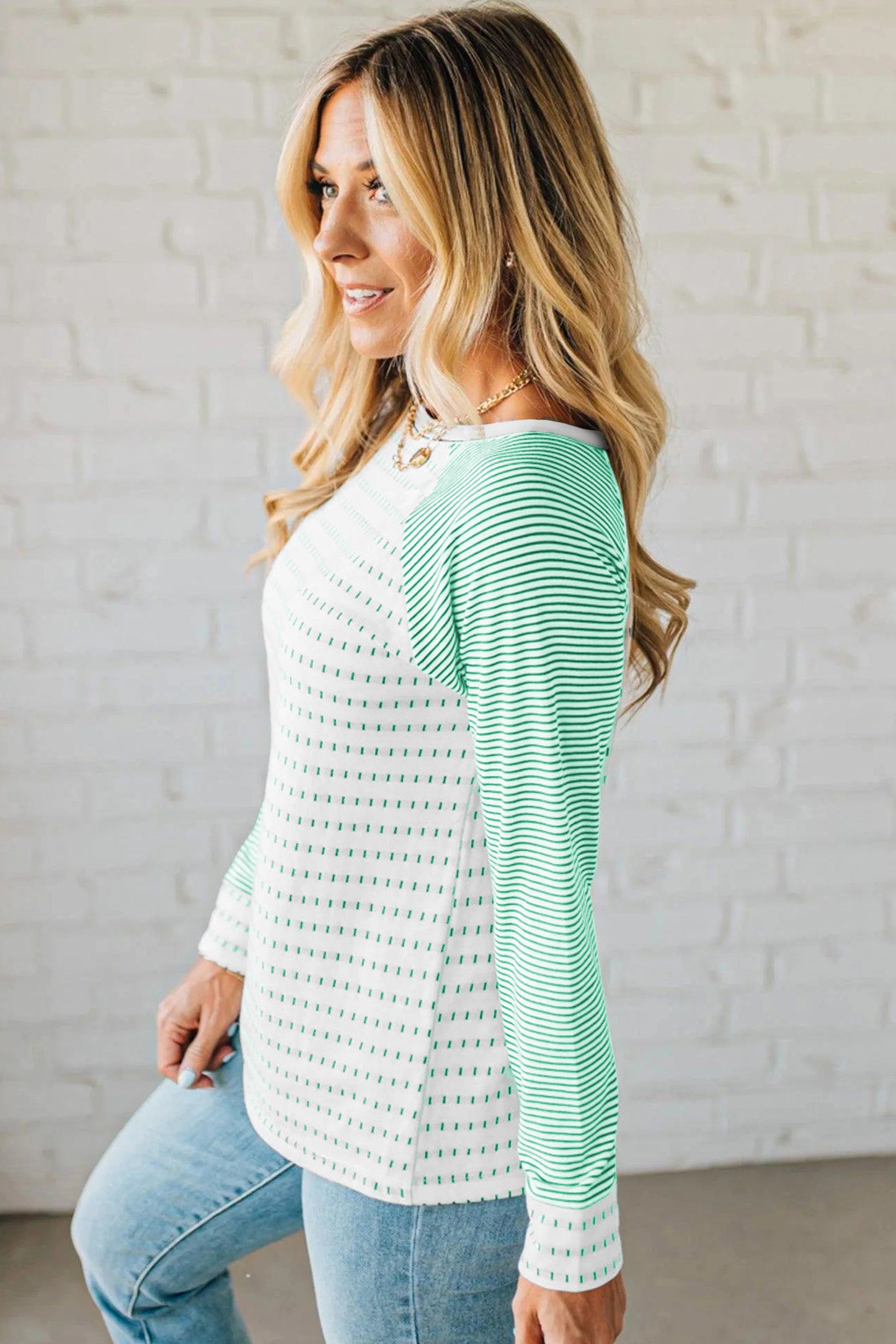 Striped Raglan Sleeve Color Block Long Sleeve Top
