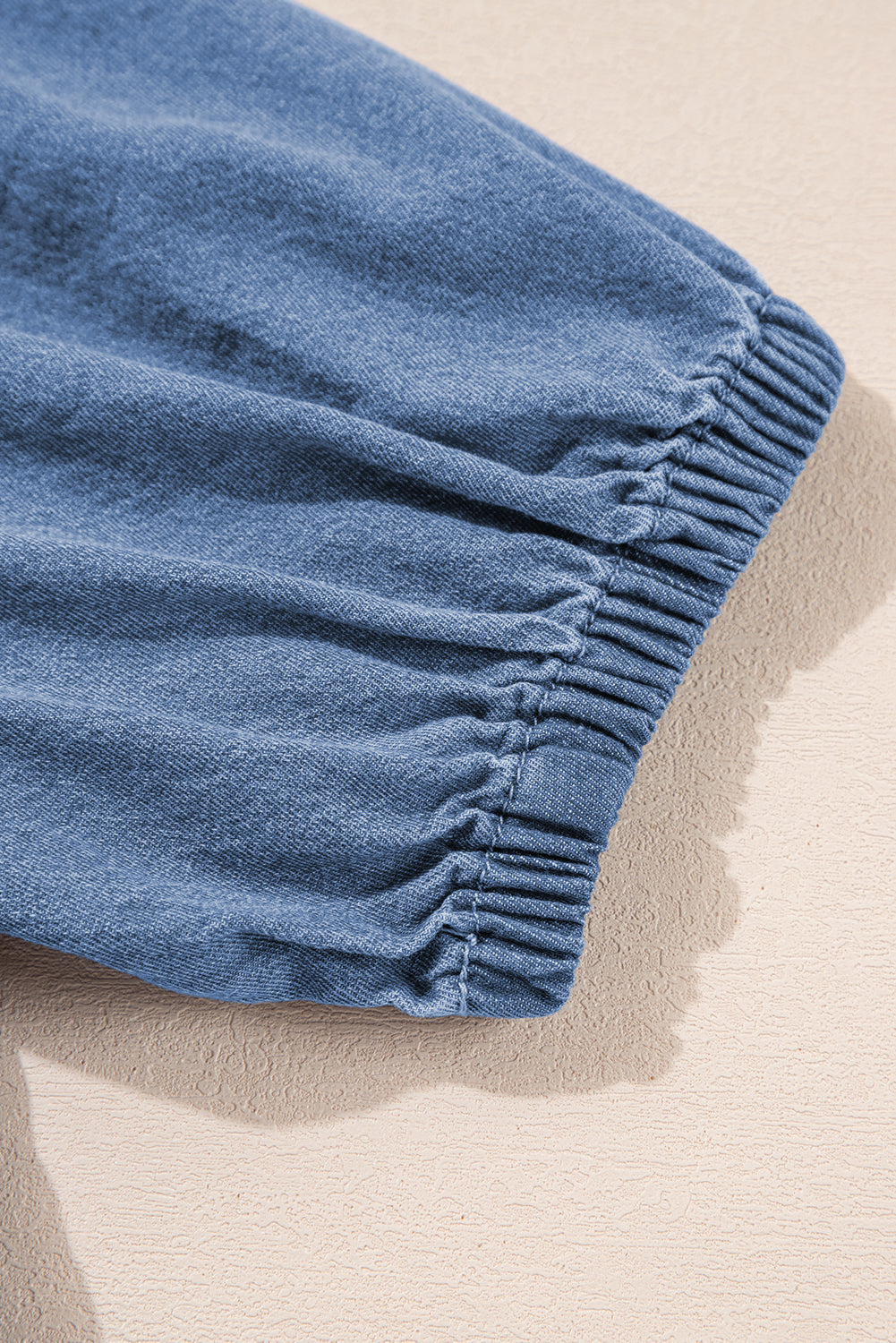 Blue Denim Tie Front Puff Sleeve Peplum Blouse