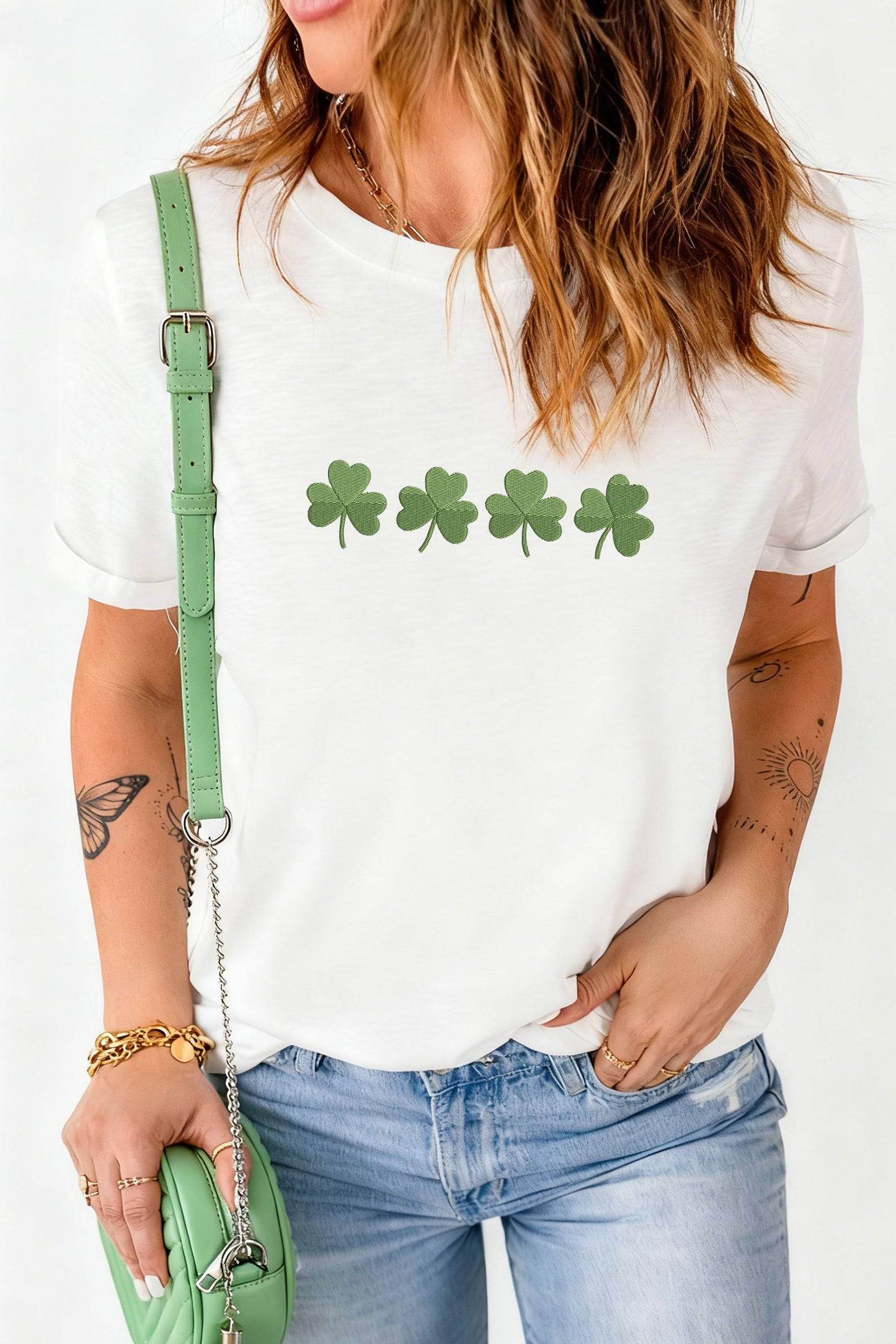 St. Patrick’s White Embroidered Clover Graphic Tee