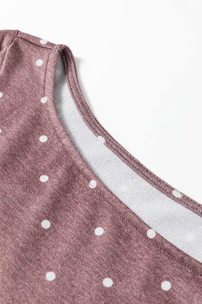 Dark Brown Polka Dot Boat Neck Long Sleeve Knit Top