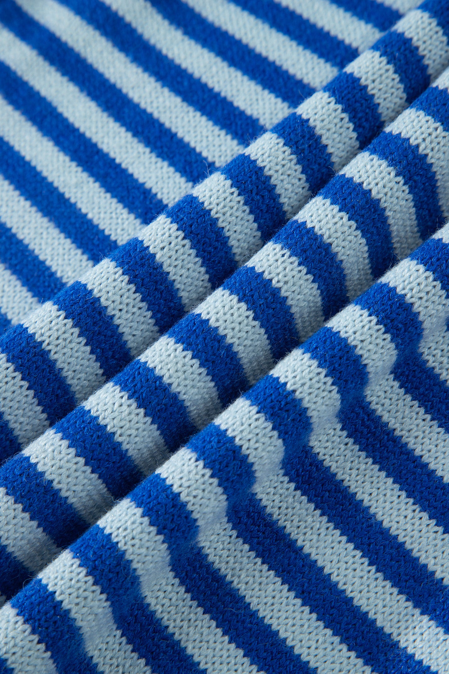Blue Stripe Knit Cardigan Half Sleeve Button Front Sweater
