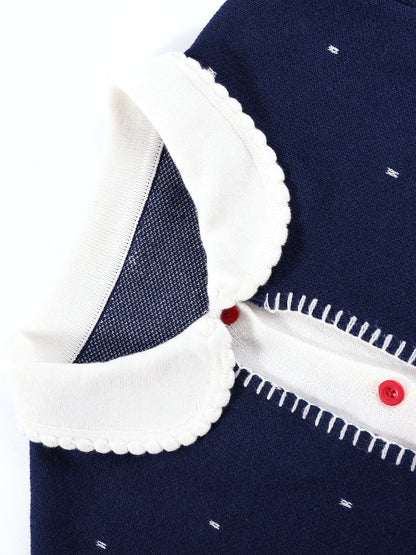 Girls Navy Knit Set with Peter Pan Collar