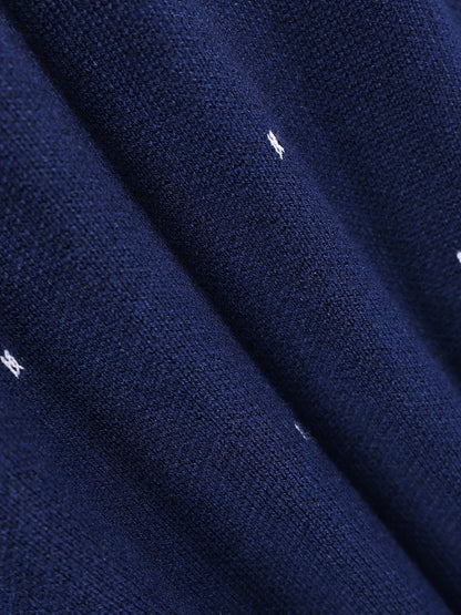 Girls Navy Knit Set with Peter Pan Collar