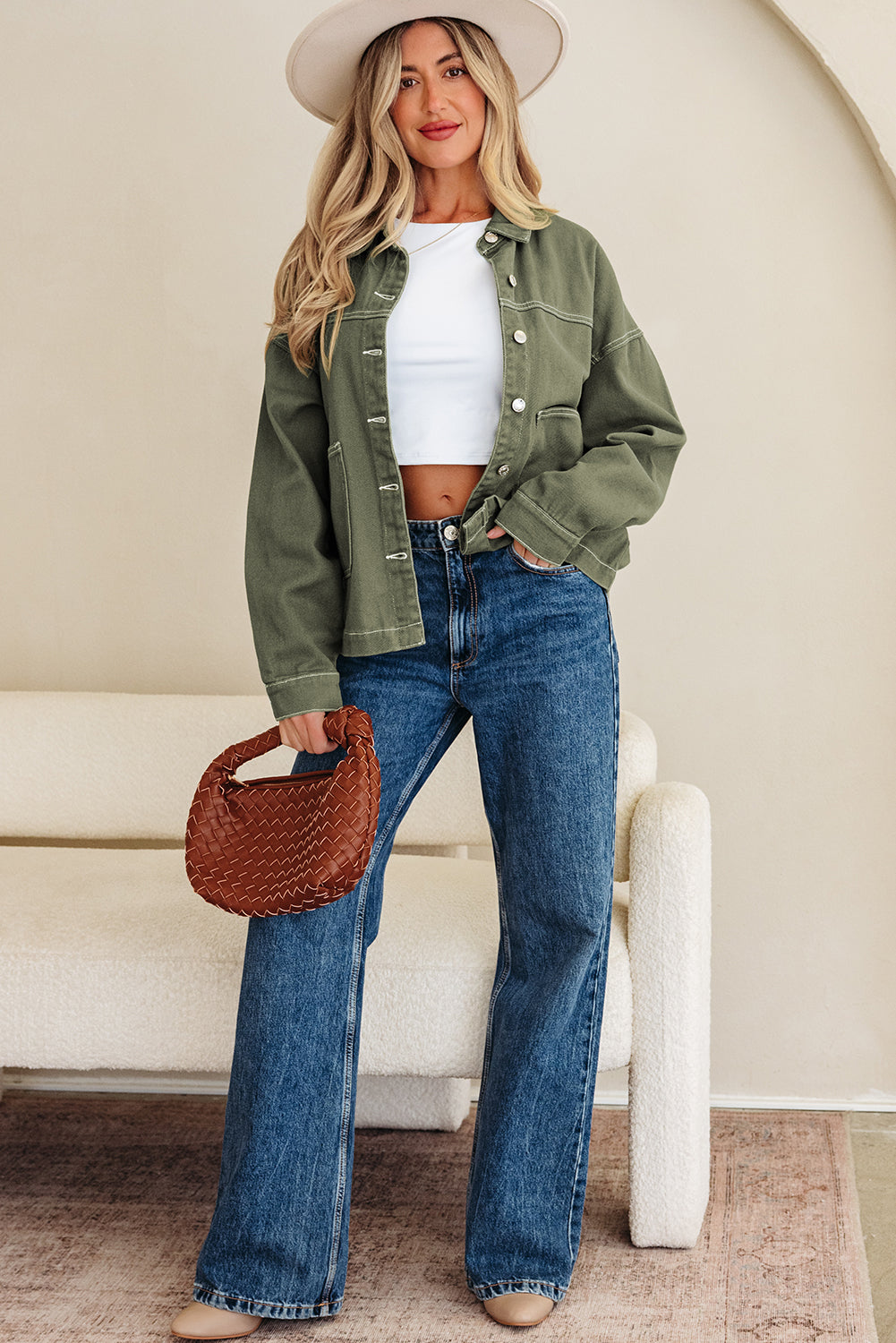 Contrast Stitch Patch Pocket Boyfriend Denim Jacket
