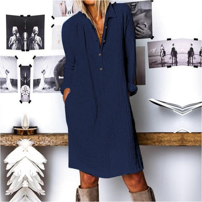 Women's Long Sleeve Button Down Shirt Dress with Pockets