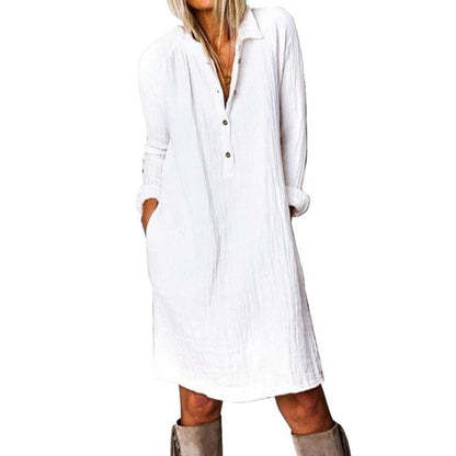 Women's Long Sleeve Button Down Shirt Dress with Pockets