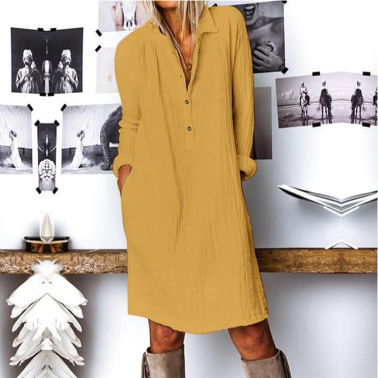 Women's Long Sleeve Button Down Shirt Dress with Pockets