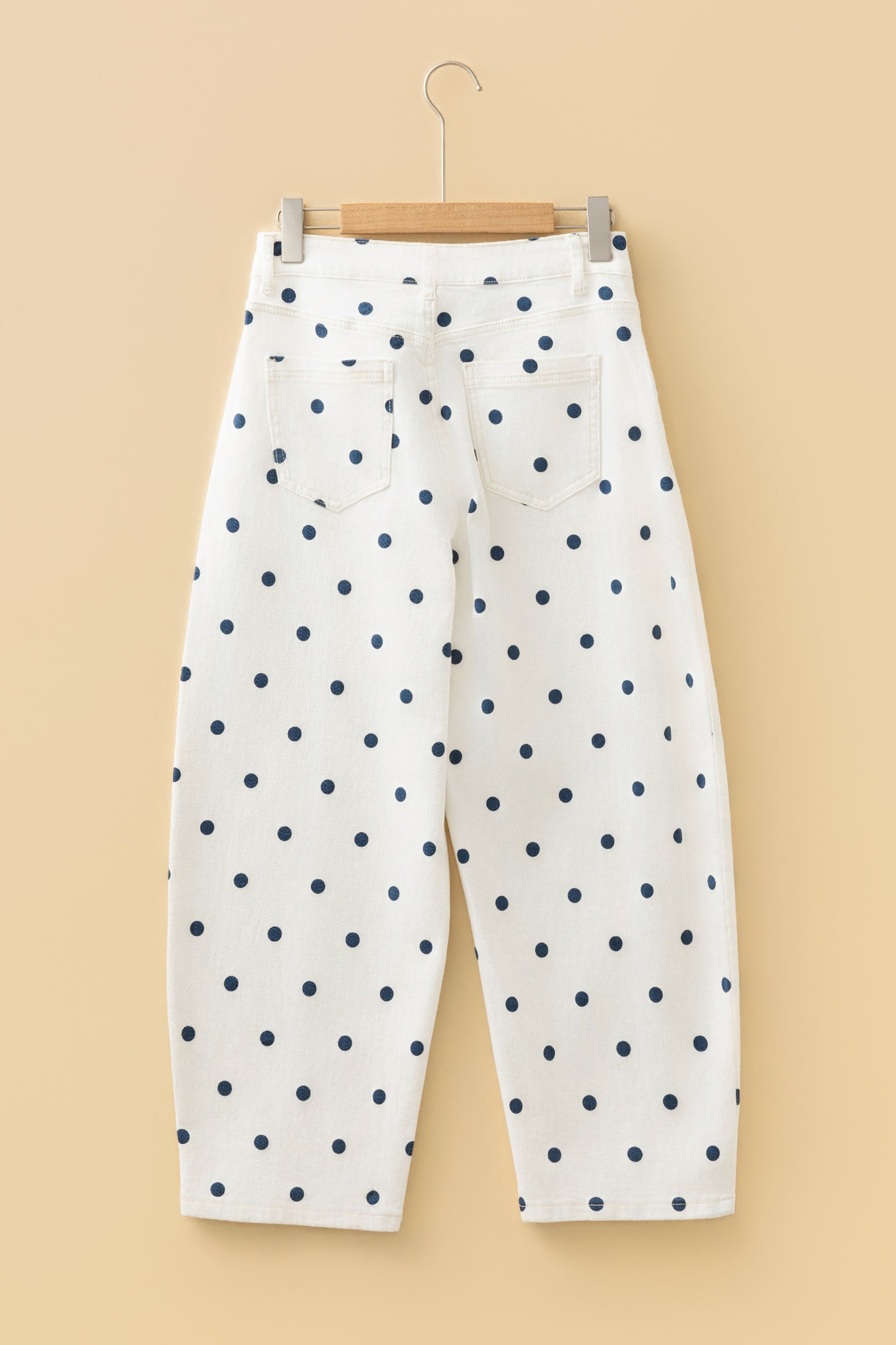 Blue Polka Dot Barrel Jeans High Waist Wide Leg Pants