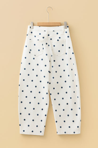 Blue Polka Dot Barrel Jeans High Waist Wide Leg Pants