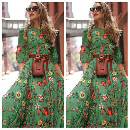 Women's Floral Maxi Dress Long Sleeve A-Line Flowy