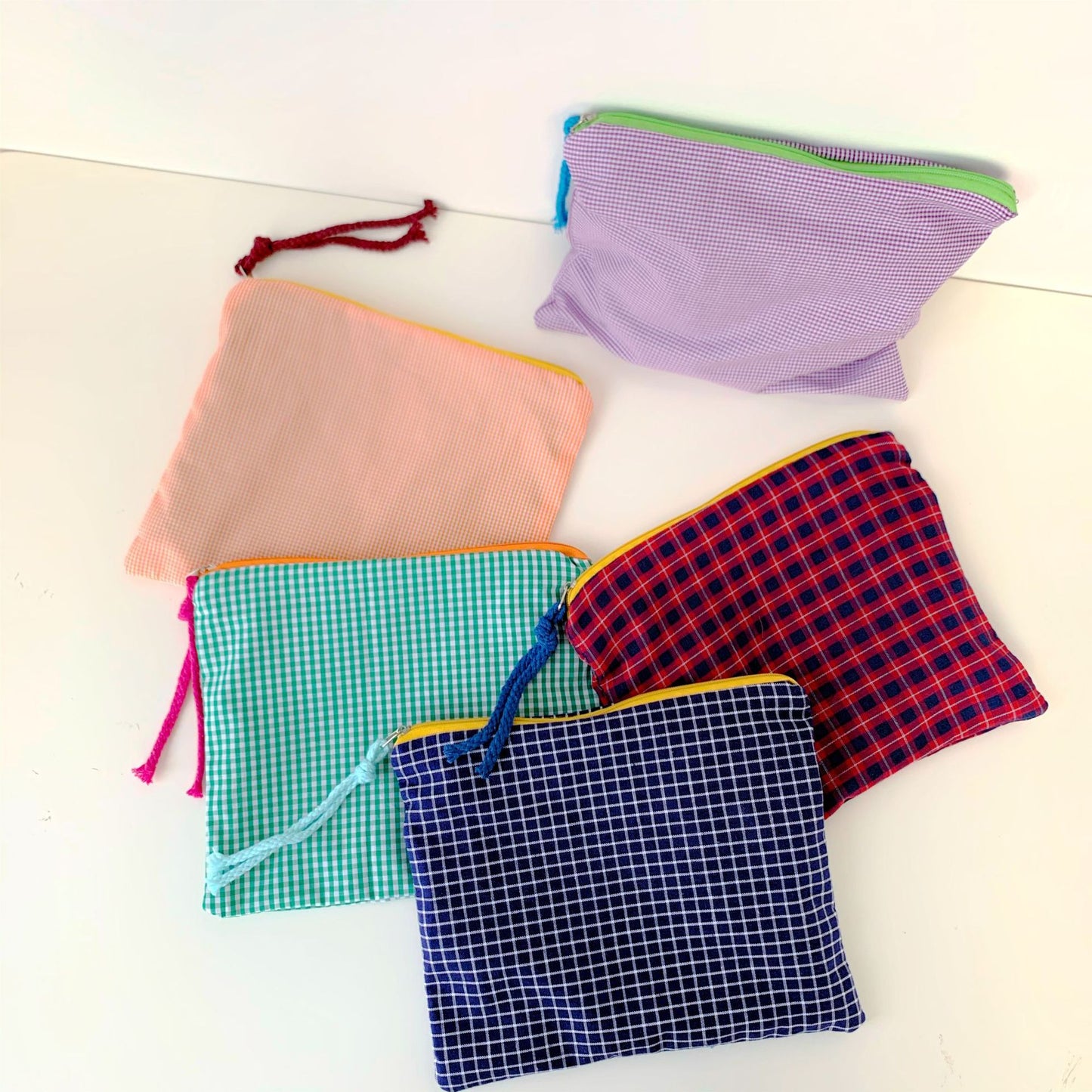 Plaid Contrasting Color Colored Cotton Cloth Portable Storage Bag