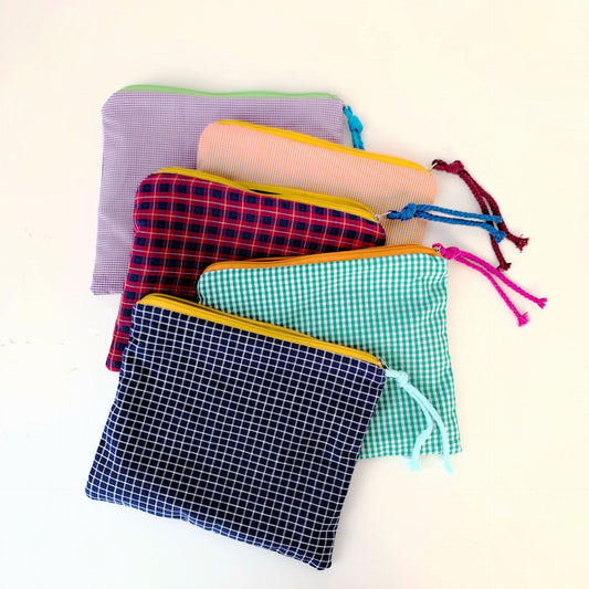 Plaid Contrasting Color Colored Cotton Cloth Portable Storage Bag