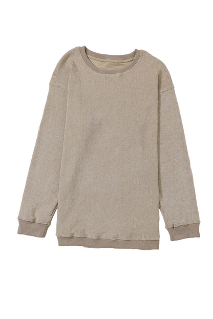 Round Neck Solid Ribbed Knit Pullover Sweatshirt