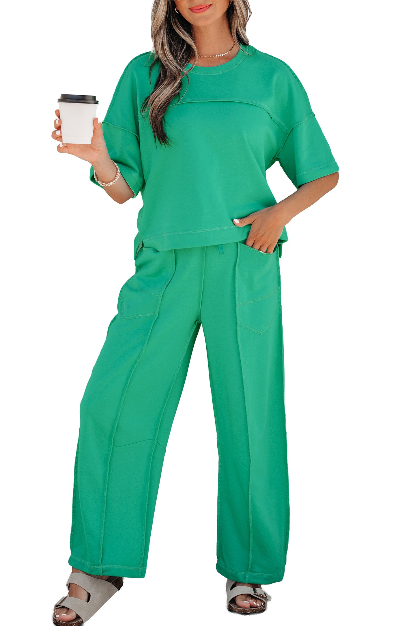 Boxy Tee and Wide Leg Pants Lounge Set Casual Outfit