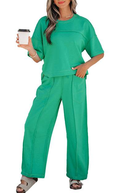 Boxy Tee and Wide Leg Pants Lounge Set Casual Outfit