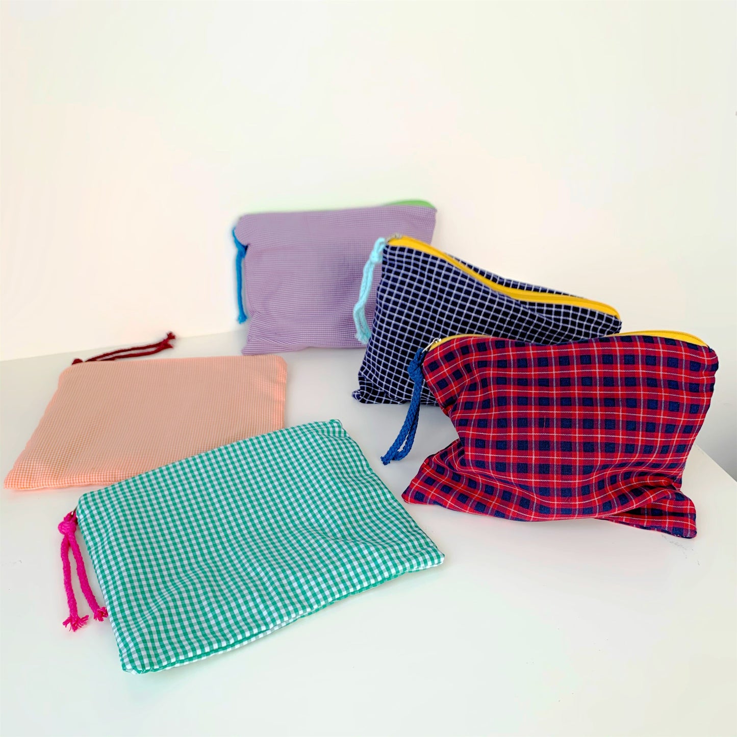 Plaid Contrasting Color Colored Cotton Cloth Portable Storage Bag