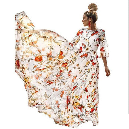 Women's Floral Maxi Dress Long Sleeve A-Line Flowy