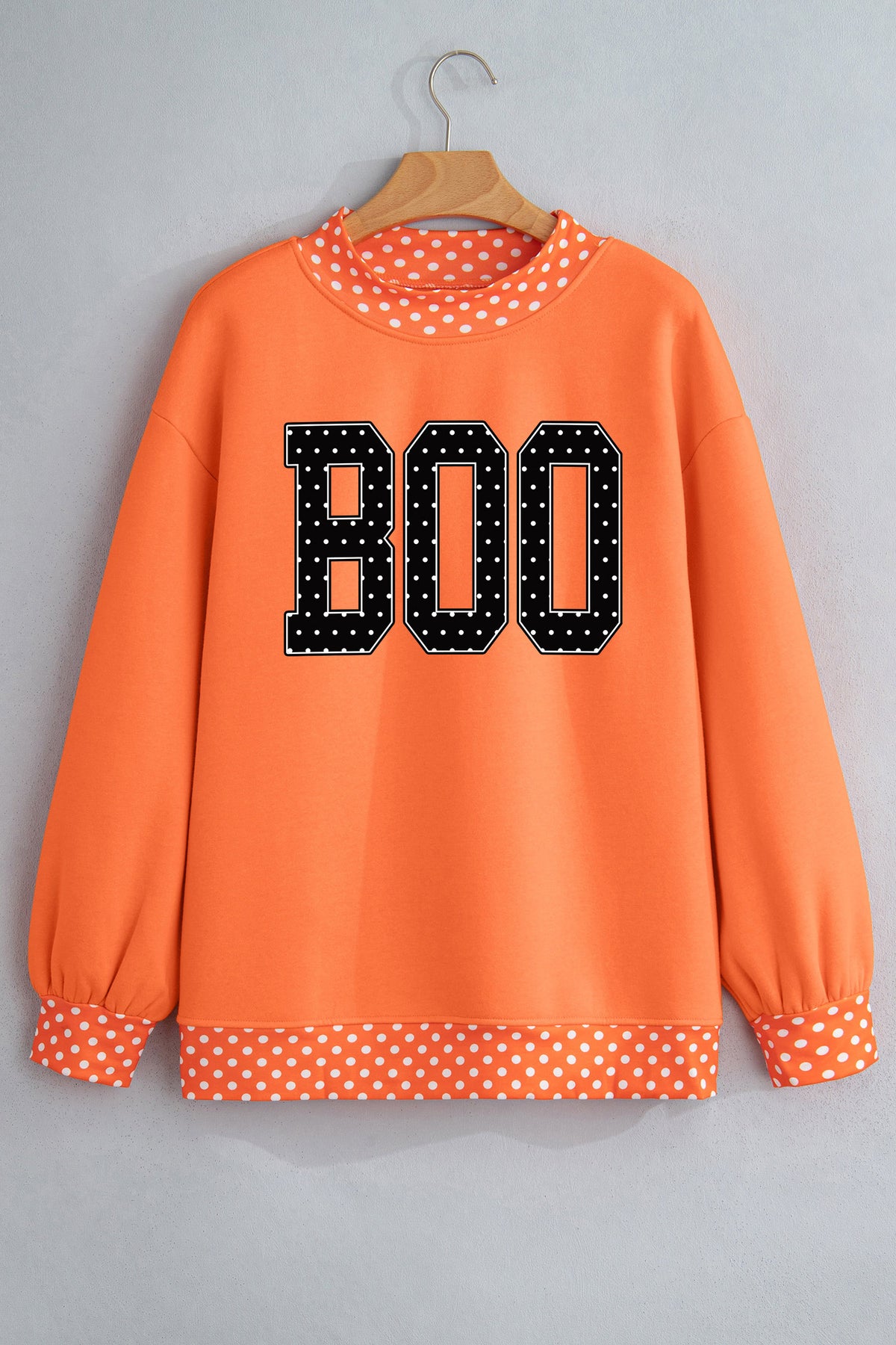 Orange Polka Dot Contrast Trim BOO Letter Print Baggy Graphic Sweatshirt