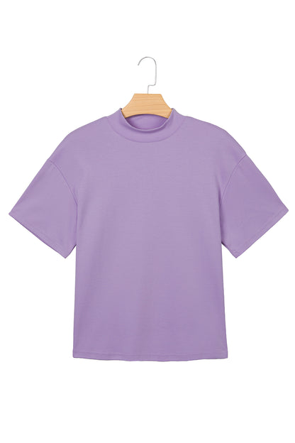Dark Blue Oversized Mock Neck Tee Casual Relaxed Top
