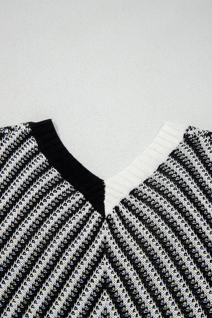 Strawberry Pink Contrast Chevron Knit V Neck Sweater Vest
