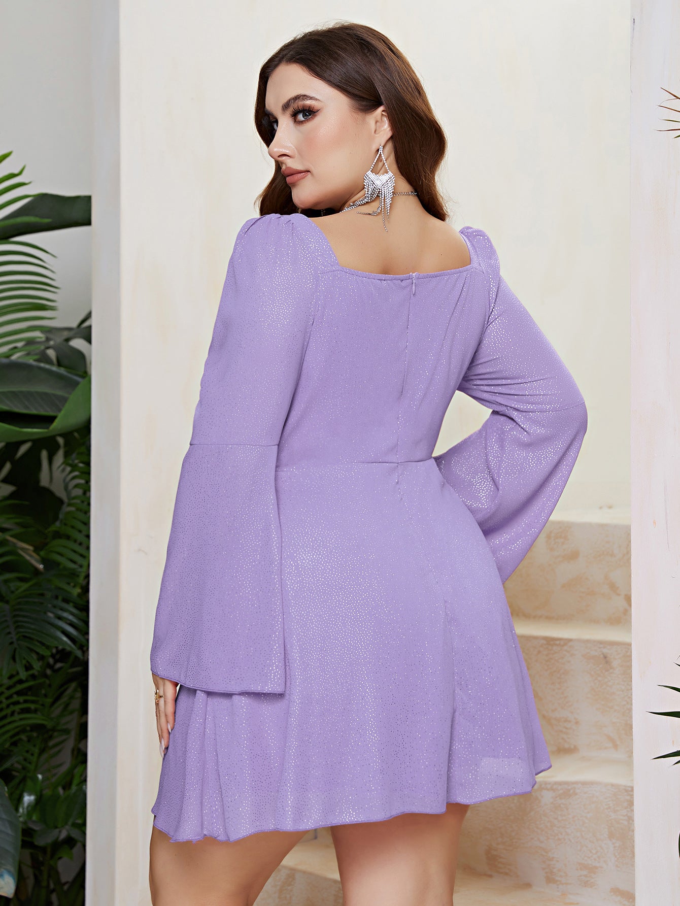 Flared Sleeve Wrap Cutout Plus Size Dresses
