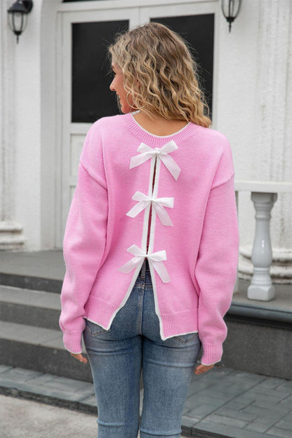 Sexy Back Bow Tie Knit Sweater for Women – 2025 Fall Collection