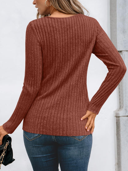 Ribbed Knit Pullover with Lace Panel Long Sleeves