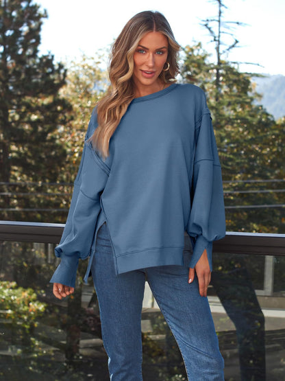 Oversized Drop Shoulder Sweatshirt - Pullover Top