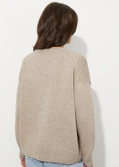 Cozy Solid Crewneck Knit Sweater for Women Fall Winter