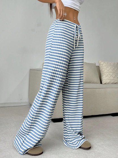 Cotton Wide Leg Lounge Pants with Drawstring Waist