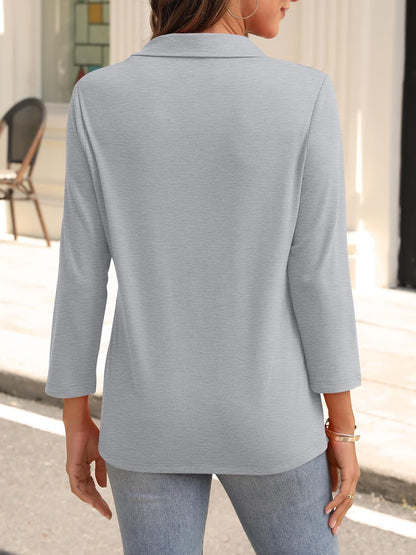 2025 Women's V-neck Polo Shirt 3/4 Sleeve Casual Top